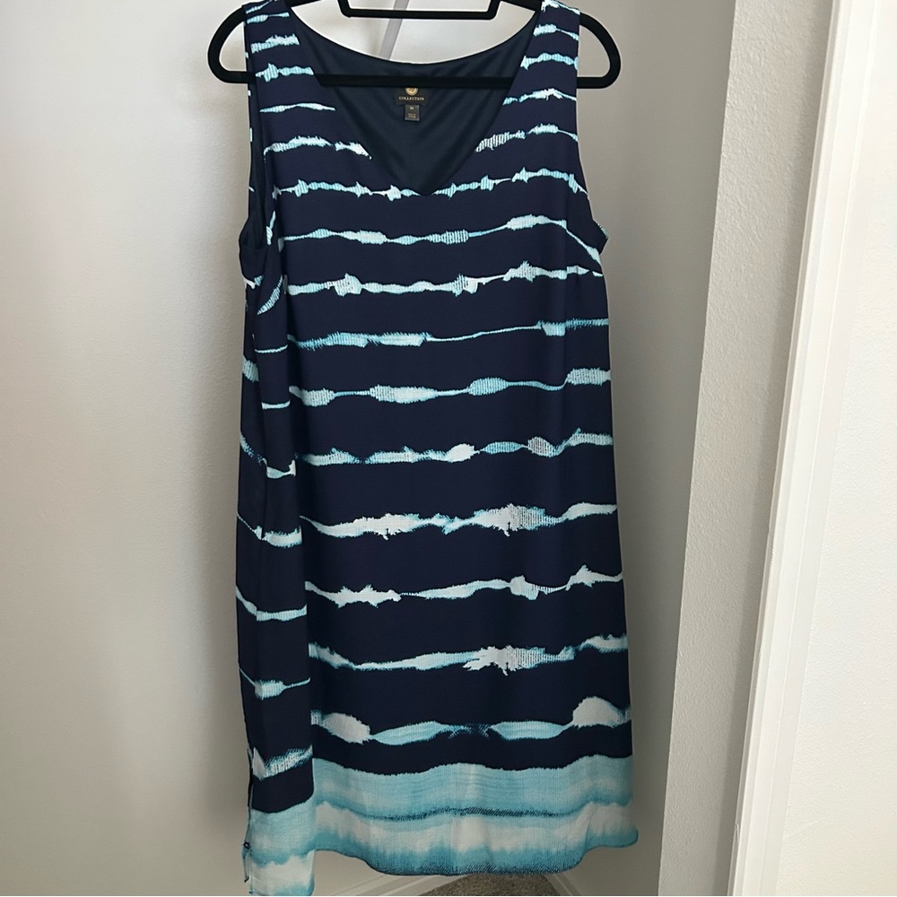 JM Collection Navy and Light Blue Striped Dress